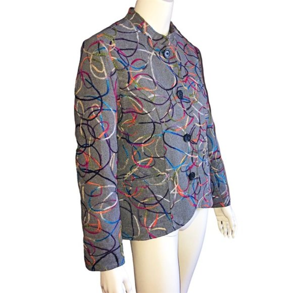 Blair Women’s Gray Wool Blend Blazer with Colorful Swirl Embroidery – Size 12 - Picture 2 of 12